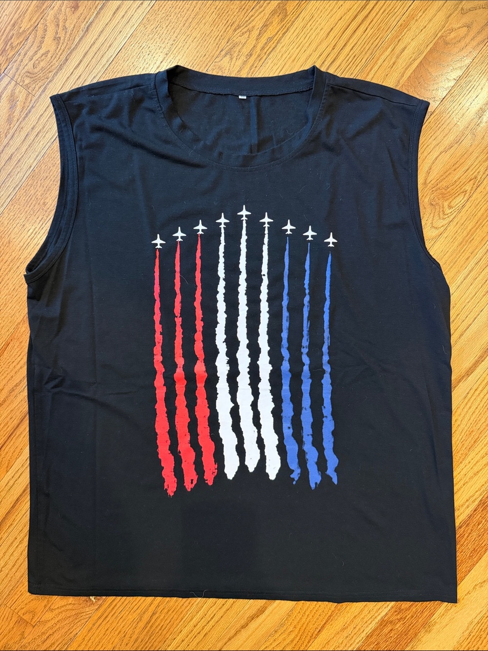 Source Unknown Black Tank with Red, White & Blue Jet Stripe Graphic